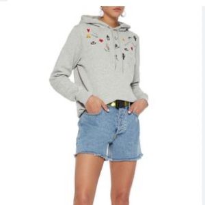 Ganni Trenton Isoli Embellished Cotton-fleece Hoodie In Stone size S.